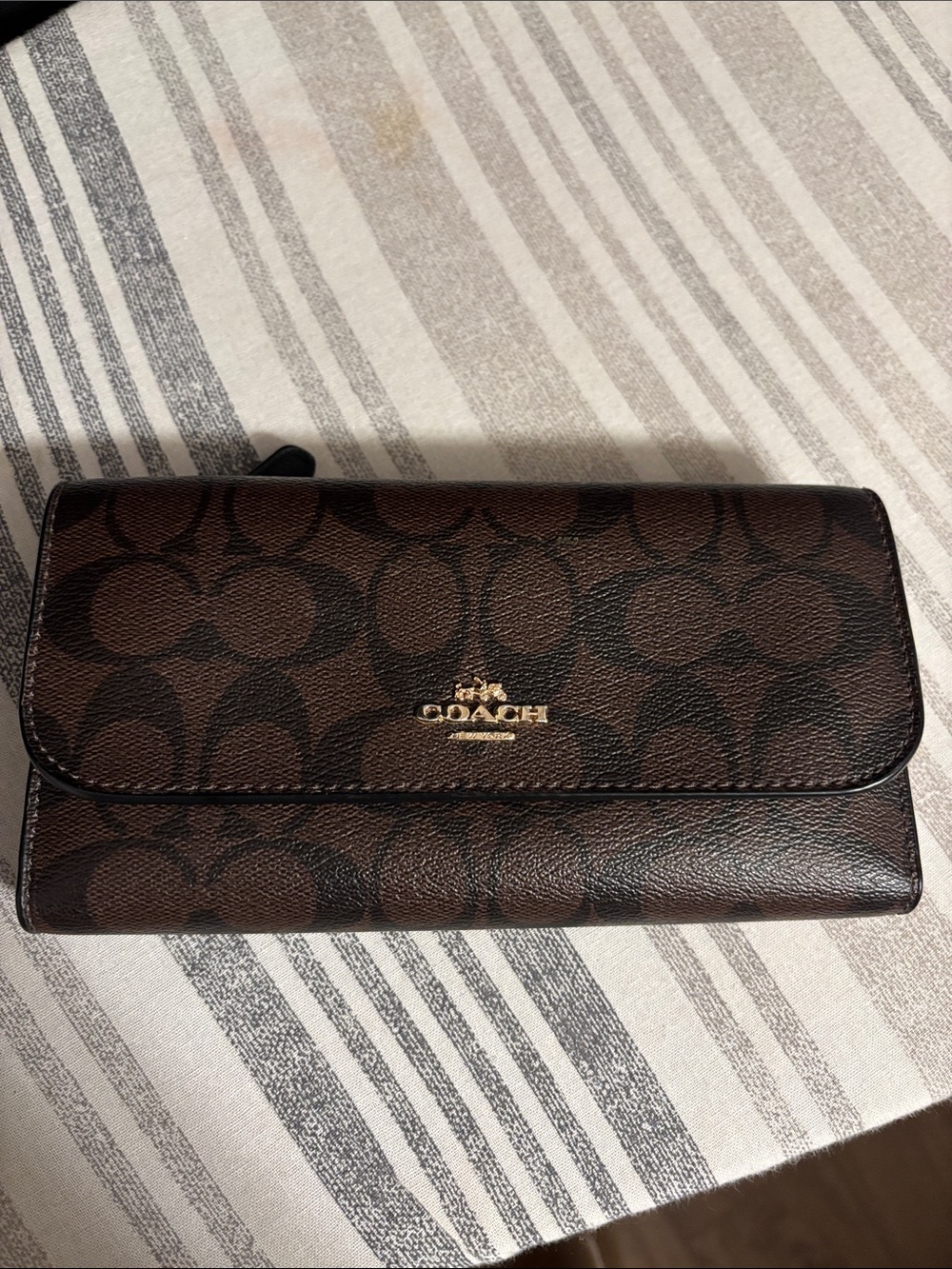 Coach Brown Signature Continental Wallet with Gold Logo